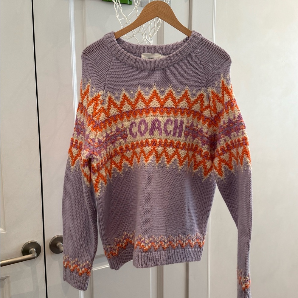Coach Women's Purple Sweater with Orange Accents